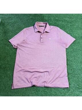 Travis Mathew Polo Shirt Mens Size Medium Salmon Pink Striped Casual Golf 1MM211